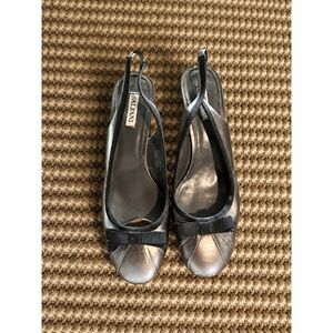 Alfani Womens Size 10M Slingback Pumps Silver Metallic Bow Heels Office Siren